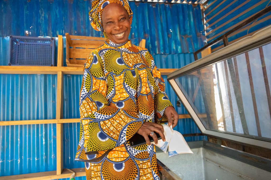 Fanta Damba in her Milk Kiosk